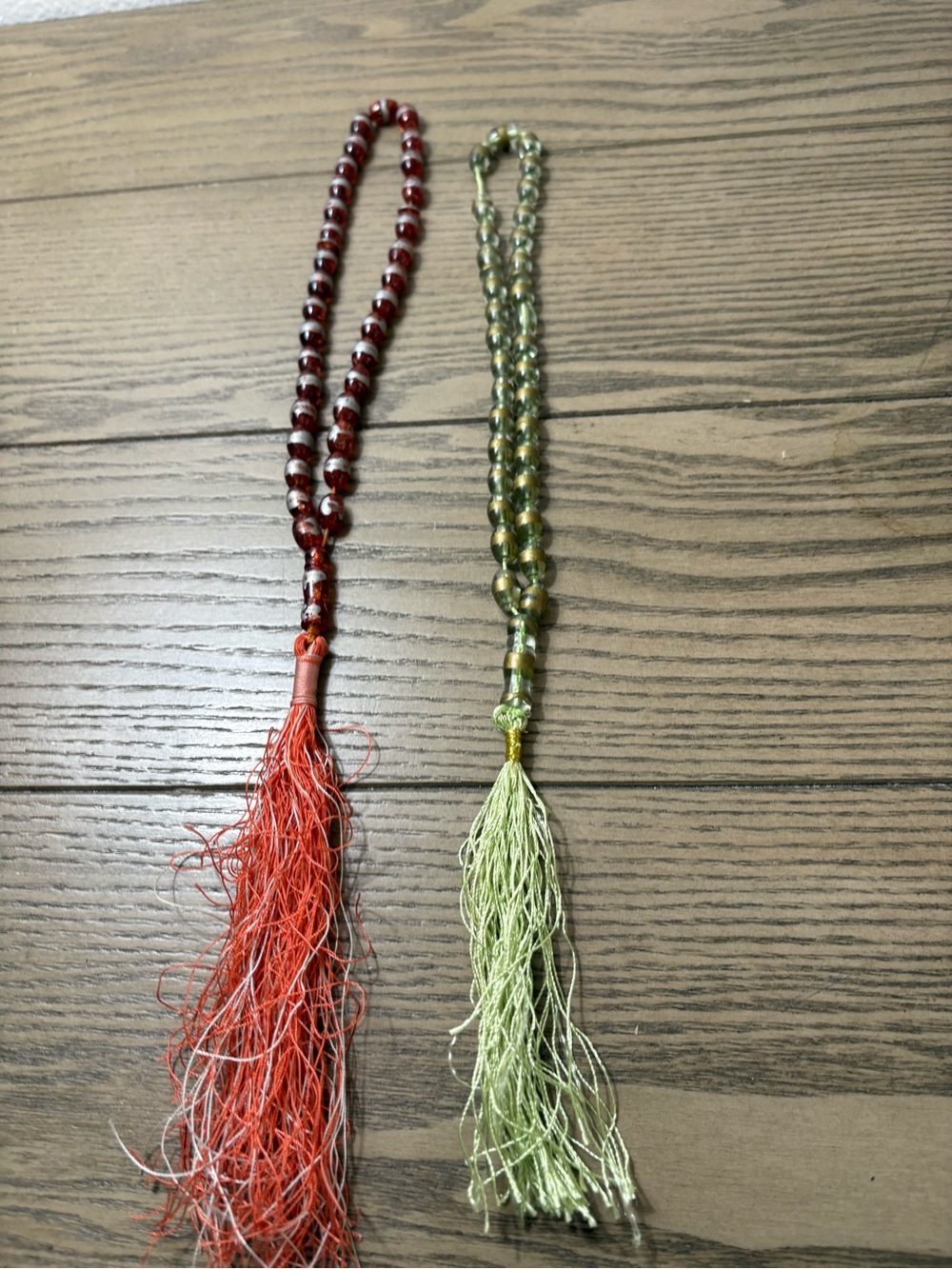 Beaded Tassel Necklace Pair - Red and Olive Green